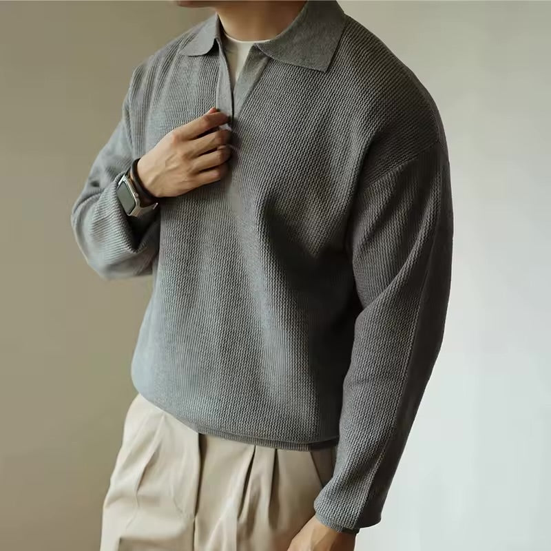 Collared knit pullover sweater