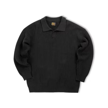 A stylish black ribbed knit sweater