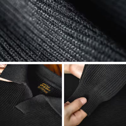 A stylish black ribbed knit sweater