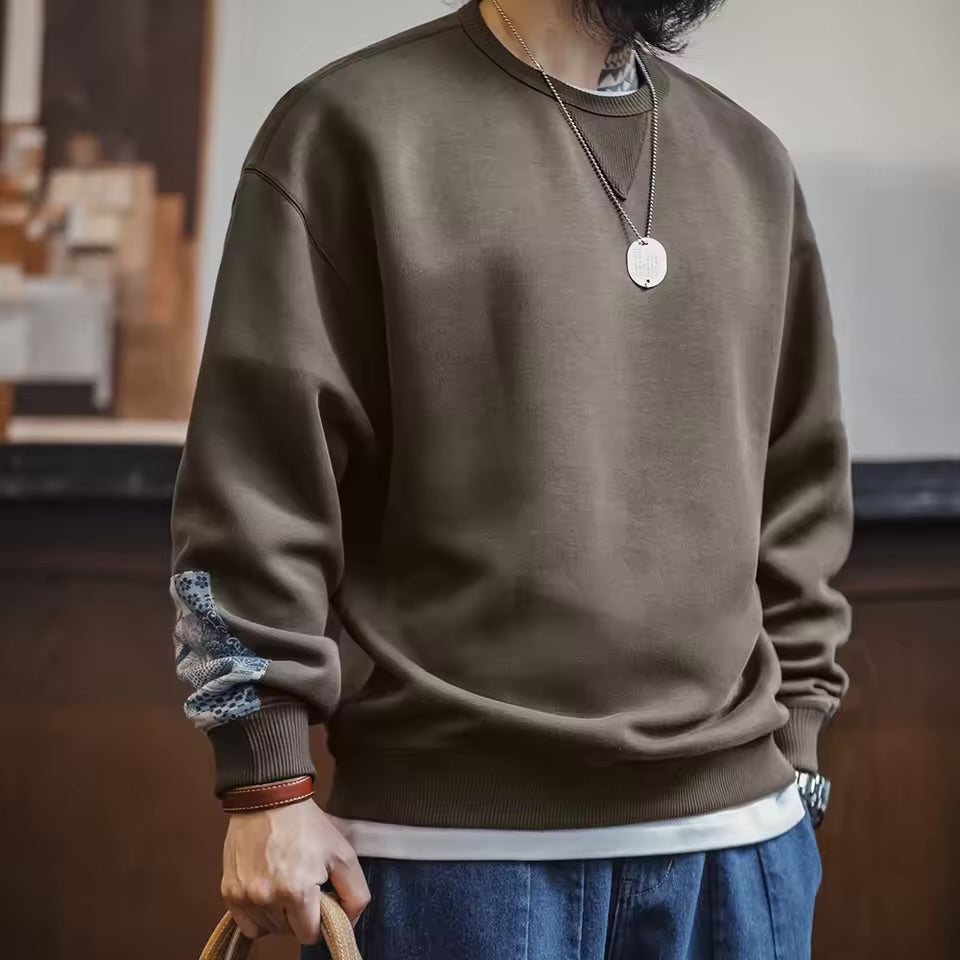 Patterned-sleeves crewneck sweatshirt