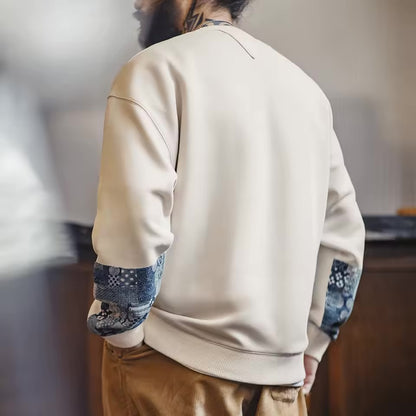 Patterned-sleeves crewneck sweatshirt