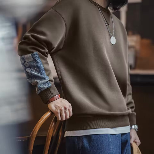 Patterned-sleeves crewneck sweatshirt